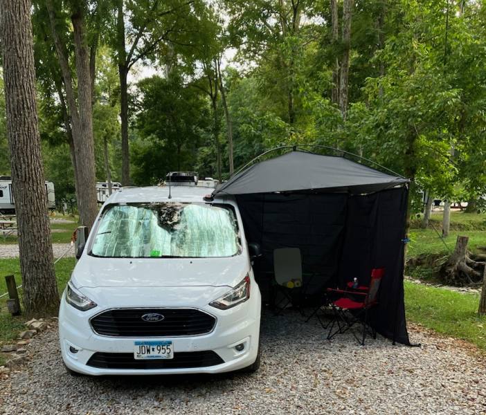 MoonShade enclosure on a Mini-T Campervan